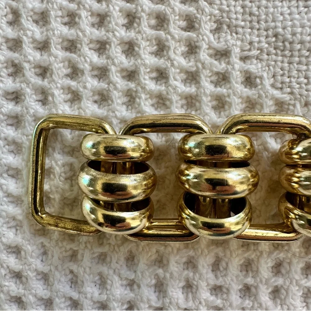 VTG MCM Two-Toned Wide Tank Link Statement Bracelet-Industrial Chunky Heavy Bold